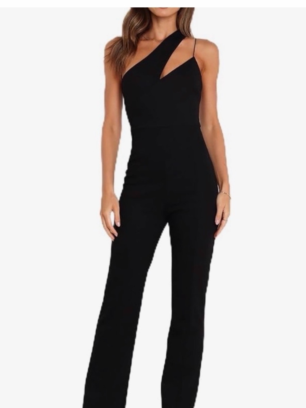 Petal & Pup Women's Black One-Shoulder Asymmetrical Jumpsuit